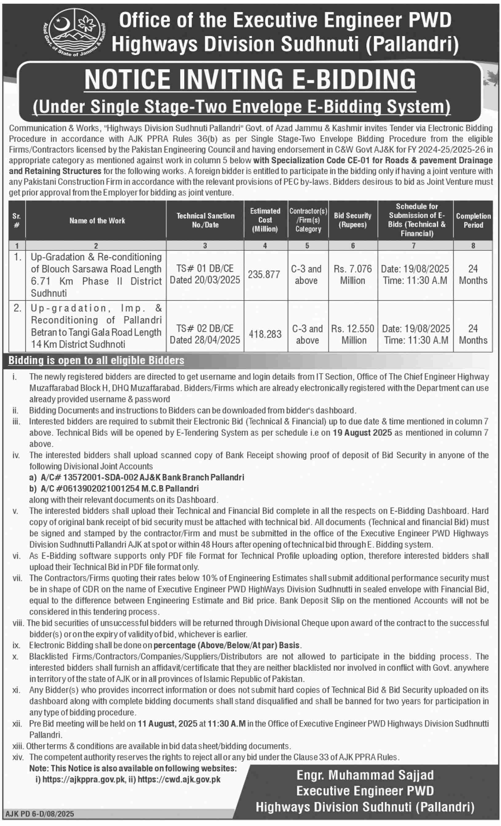 Highway Division Sudhnuti Tender Notice